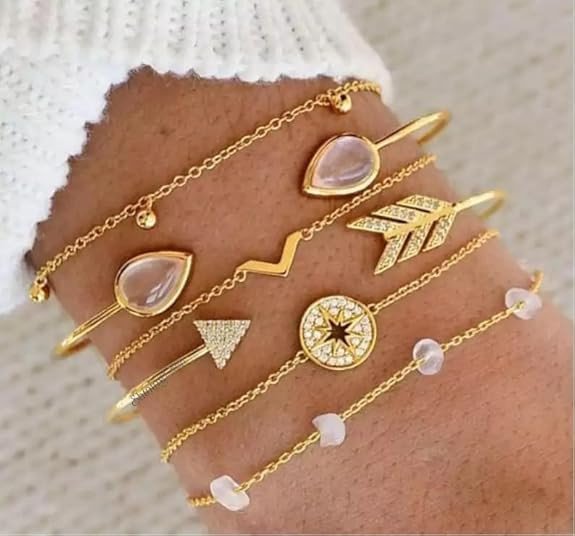 Shining Diva Fashion Latest Stylish Multilayer Gold Plated Bangle Bracelet