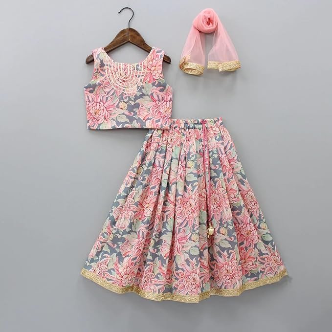 GORLYA Girls Ethnic Wear Rayon Flower Printed Readymade Lehenga Choli Set